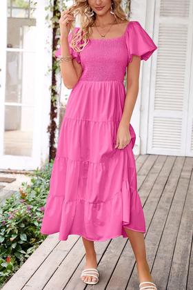 Imagem de Vestido midi feminino PRETTYGARDEN, de manga curta, rosa