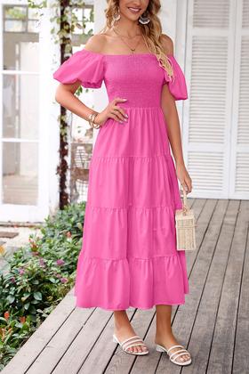 Imagem de Vestido midi feminino PRETTYGARDEN, de manga curta, rosa