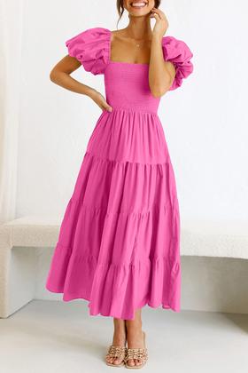 Imagem de Vestido midi feminino PRETTYGARDEN, de manga curta, rosa
