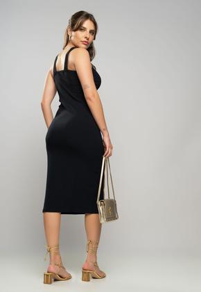 Imagem de Vestido  Midi Fenda Canelado Preto Salvatore Fashion