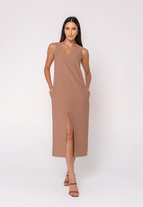 Imagem de Vestido Midi Fenda Feminino Chocolate Salvatore