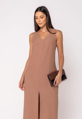 Imagem de Vestido Midi Fenda Feminino Chocolate Salvatore