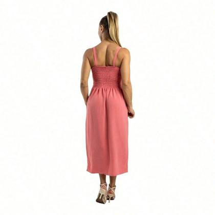 Imagem de Vestido Midi Fenda Lastex Longuete Social Festa Casamento Civil Casual Soltinho Forrado