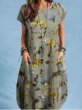 Imagem de Vestido Midi Floral Vintage Feminino ZANZEA, Vestido De Praia Boêmio De Verão Com Manga Curta Para