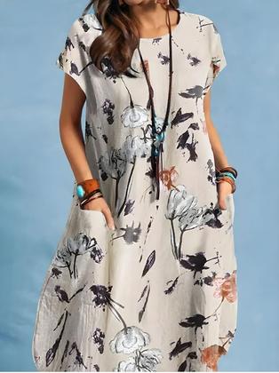 Imagem de Vestido Midi Floral Vintage Feminino ZANZEA, Vestido De Praia Boêmio De Verão Com Manga Curta Para