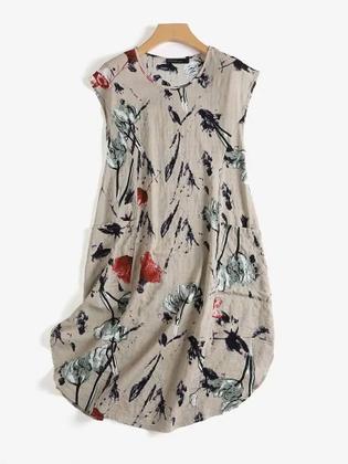 Imagem de Vestido Midi Floral Vintage Feminino ZANZEA, Vestido De Praia Boêmio De Verão Com Manga Curta Para