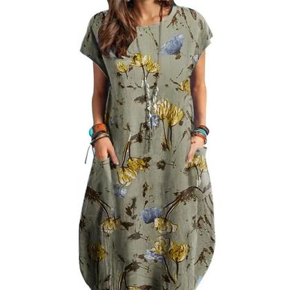 Imagem de Vestido Midi Floral Vintage Feminino ZANZEA, Vestido De Praia Boêmio De Verão Com Manga Curta Para