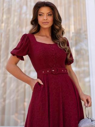 Imagem de Vestido Midi Godê em Malha Lese Festa Casamento Formatura Verão Soltinho com Cinto