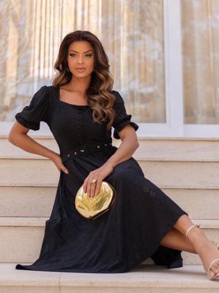 Imagem de Vestido Midi Godê em Malha Lese Festa Casamento Formatura Verão Soltinho com Cinto