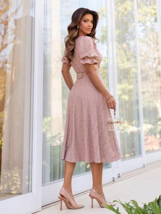 Imagem de Vestido Midi Godê em Malha Lese Festa Casamento Formatura Verão Soltinho com Cinto