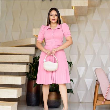 Imagem de Vestido Midi Gode Evangelico Rodado Plissado Com Cinto Plus Size Lindo Luxo Moda feminina Oferta Barato