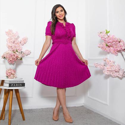 Imagem de Vestido Midi Gode Feminino Basico + Cinto Incluso C/Botão de Enfeite Tecido Linha Premium