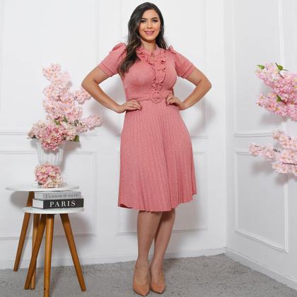 Imagem de Vestido Midi Gode Feminino Basico + Cinto Incluso C/Botão de Enfeite Tecido Linha Premium