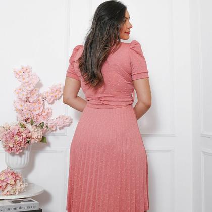 Imagem de Vestido Midi Gode Feminino Basico + Cinto Incluso C/Botão de Enfeite Tecido Linha Premium