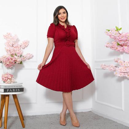 Imagem de Vestido Midi Gode Feminino Basico + Cinto Incluso C/Botão de Enfeite Tecido Linha Premium