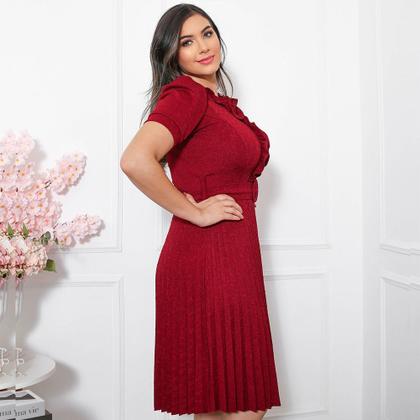 Imagem de Vestido Midi Gode Feminino Basico + Cinto Incluso C/Botão de Enfeite Tecido Linha Premium