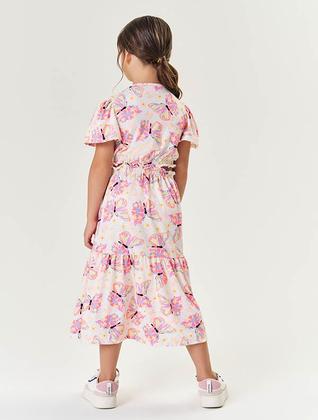 Imagem de Vestido Midi Infantil Menina Borboletas Laranja Neon Mundo Cinti