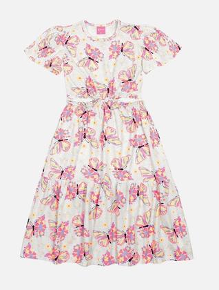 Imagem de Vestido Midi Infantil Menina Borboletas Laranja Neon Mundo Cinti