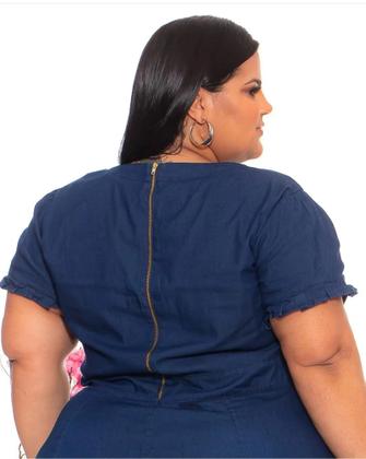 Imagem de Vestido Midi Jeans com barra Babado Botoes Fake Plus Size