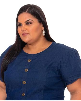 Imagem de Vestido Midi Jeans com barra Babado Botoes Fake Plus Size
