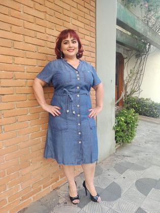 Imagem de Vestido Midi Jeans  Liocel  C/manga Plus Size Lançamento Verão Amary 177