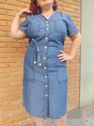 Imagem de Vestido Midi Jeans  Liocel  C/manga Plus Size Lançamento Verão Amary 177