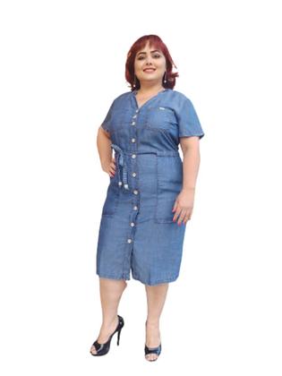 Imagem de Vestido Midi Jeans  Liocel  C/manga Plus Size Lançamento Verão Amary 177