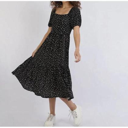 Imagem de Vestido midi lastex manga princesa poa moda feminina