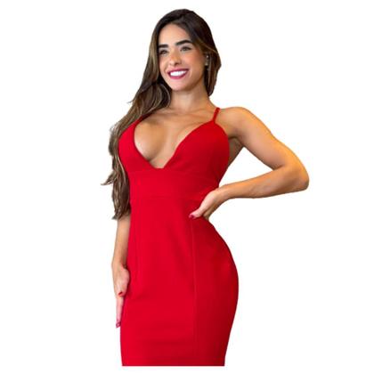 Imagem de Vestido Midi Laura Crepe Decote Cavado Alcinhas Cruzadas