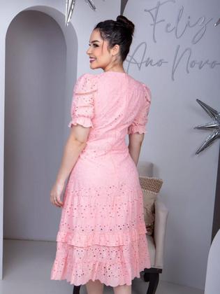 Imagem de Vestido Midi Lese Bordado Festa Madrinha com Manga Curta Sofisticado