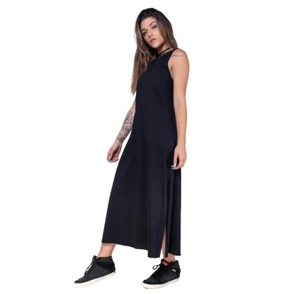 Imagem de Vestido midi longo feminino corte a fio com fenda malha 100% algodão básico