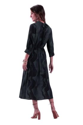 Imagem de Vestido Midi Lunender Mangas 3/4 Estampado Preto