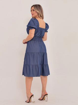 Imagem de vestido midi luxo chambray imitação de  jeans manga curto 1101
