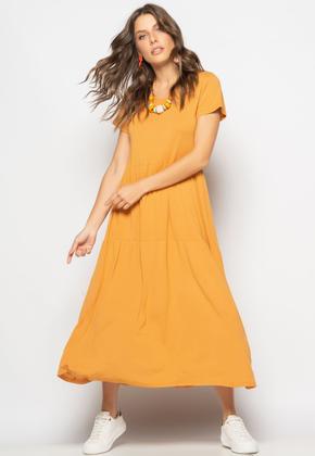 Imagem de Vestido Midi Manga Curta Com Babado Caramelo Salvatore