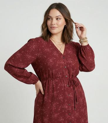Imagem de Vestido Midi Manga Longa Plus Size Secret Glam Vermelho