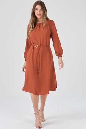 Imagem de Vestido Midi PKS Com Cinto Terracota