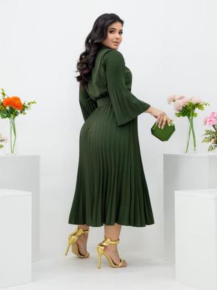 Imagem de Vestido Midi Plissado Manga Flare Gola com Amarração Evangélico Social de Festa