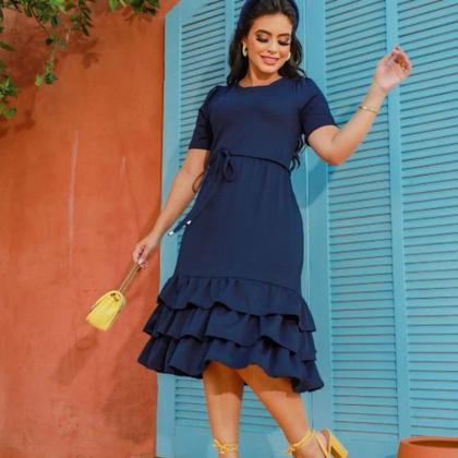 Imagem de Vestido Midi Plus Size 3 Babados Moda Evangélica Feminina