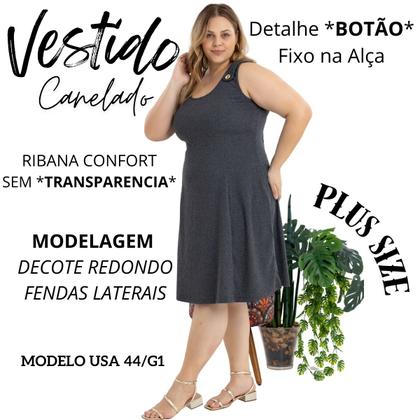 Imagem de Vestido Midi Plus Size Alça Larga Com Detalhe de Bortão Fixo E Fendas Laterais 40124A