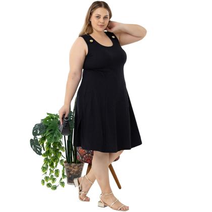 Imagem de Vestido Midi Plus Size Alça Larga Com Detalhe de Bortão Fixo E Fendas Laterais 40124A