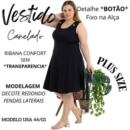 Imagem de Vestido Midi Plus Size Alça Larga Com Detalhe de Bortão Fixo E Fendas Laterais 40124A