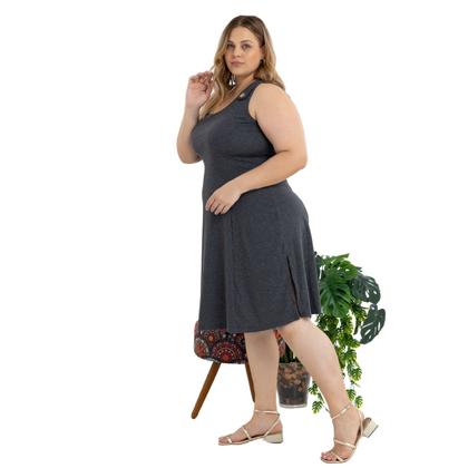 Imagem de Vestido Midi Plus Size Alça Larga Com Detalhe de Bortão Fixo E Fendas Laterais 40124A