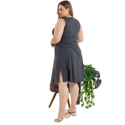 Imagem de Vestido Midi Plus Size Alça Larga Com Detalhe de Bortão Fixo E Fendas Laterais 40124A