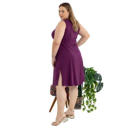 Imagem de Vestido Midi Plus Size Alça Larga Com Detalhe de Bortão Fixo E Fendas Laterais 40124A