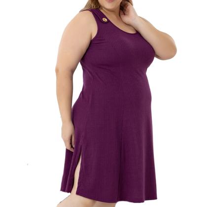 Imagem de Vestido Midi Plus Size Alça Larga Com Detalhe de Bortão Fixo E Fendas Laterais 40124A