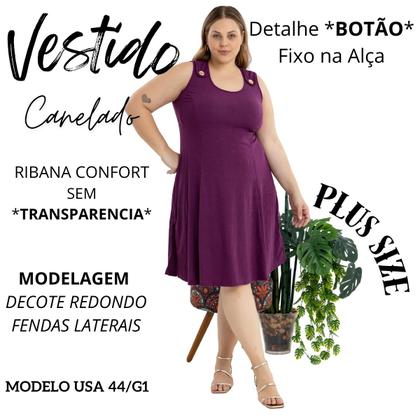 Imagem de Vestido Midi Plus Size Alça Larga Com Detalhe de Bortão Fixo E Fendas Laterais 40124A