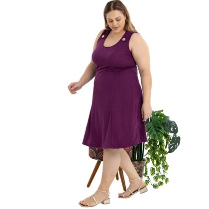 Imagem de Vestido Midi Plus Size Alça Larga Com Detalhe de Bortão Fixo E Fendas Laterais 40124A
