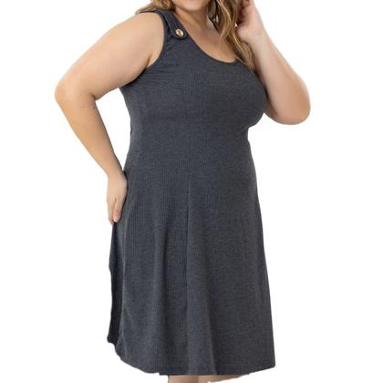 Imagem de Vestido Midi Plus Size Alça Larga Com Detalhe de Bortão Fixo E Fendas Laterais 40124A