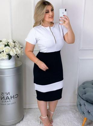Imagem de Vestido Midi Plus Size Biocolor ziper Moda Feminina Evangélica