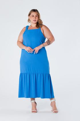 Imagem de Vestido Midi Plus Size com Alça Larga e Barra com Babado Azul Paola